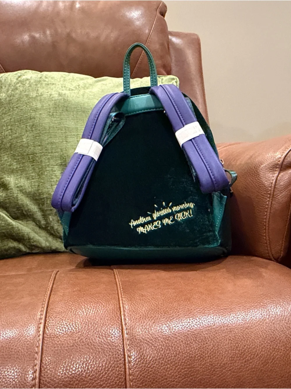 Hocus Pocus Velvet Green and Purple Mini Loungefly Backpack with Gold Embroidery